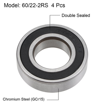 Harfington 60/22-2RS Deep Groove Ball Bearing Z2 22x44x12mm Double Sealed Chrome Steel 4pcs