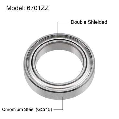 Harfington 6701ZZ Deep Groove Ball Bearings Z2 12x18x4mm Double Shielded Chrome Steel 10pcs