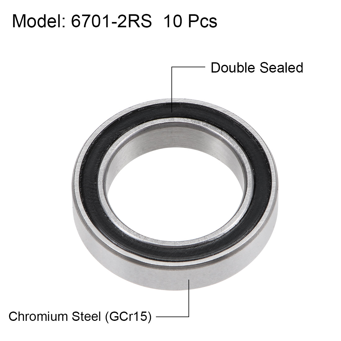 Harfington 6701-2RS Deep Groove Ball Bearings Z2 12x18x4mm Double Sealed Chrome Steel 10pcs