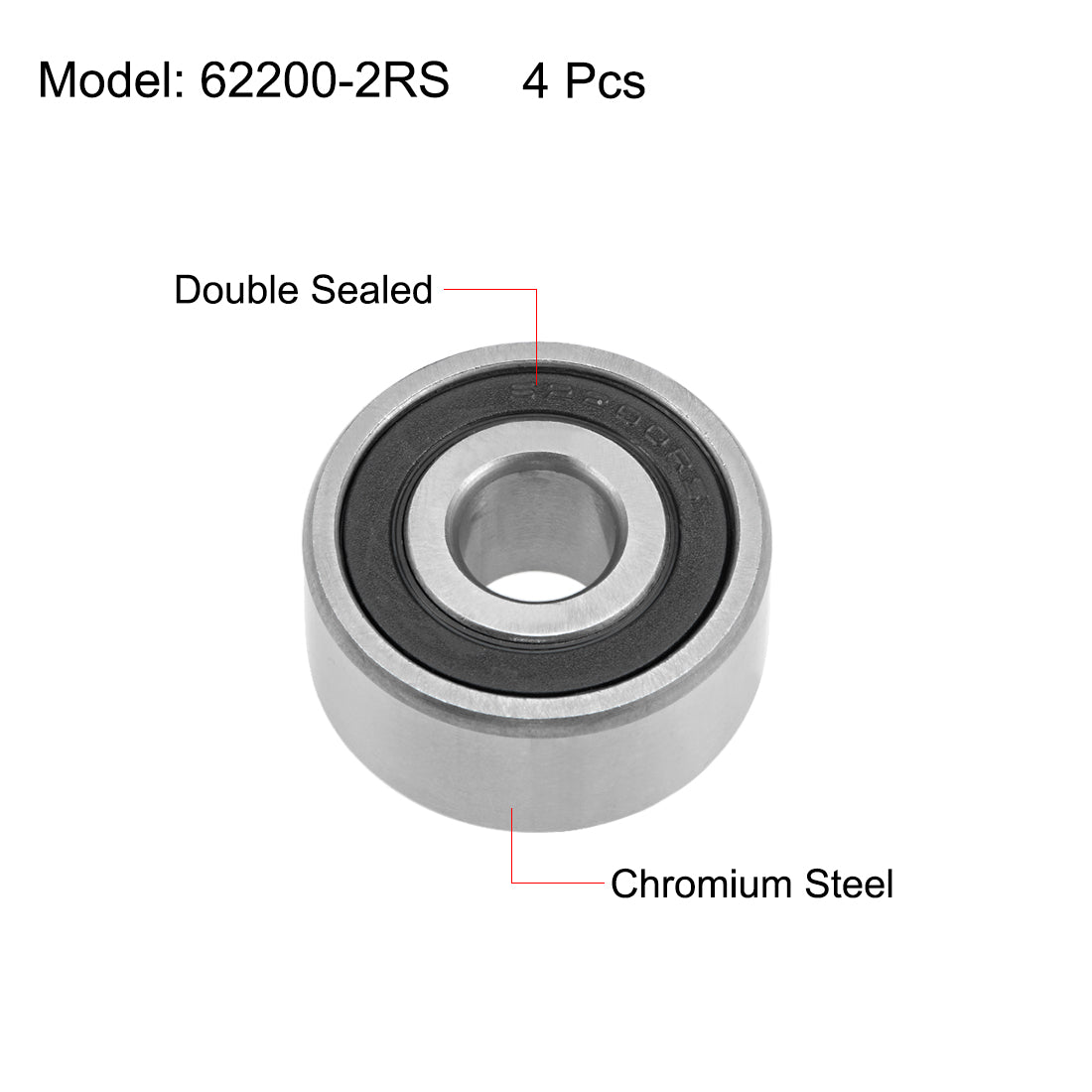Harfington 62200-2RS Ball Bearings 10x30x14mm Double Sealed Chrome Steel Z2 ABEC1 4pcs