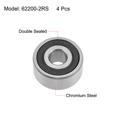 Harfington 62200-2RS Ball Bearings 10x30x14mm Double Sealed Chrome Steel Z2 ABEC1 4pcs