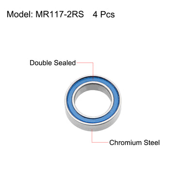 Harfington MR117-2RS Ball Bearings 7x11x3mm Double Sealed Chrome Steel Z2 ABEC1 4pcs