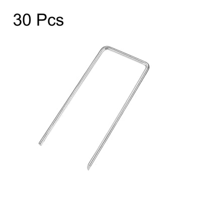Harfington U-Shaped Garden Stakes, Galvanized Landscape Staples U Pins Anchor Fence Pegs, 100x40mm(LxW) 3mm Rod Dia Square 30pcs