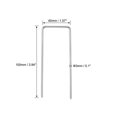 Harfington U-Shaped Garden Stakes, Galvanized Landscape Staples U Pins Anchor Fence Pegs, 100x40mm(LxW) 3mm Rod Dia Square 30pcs