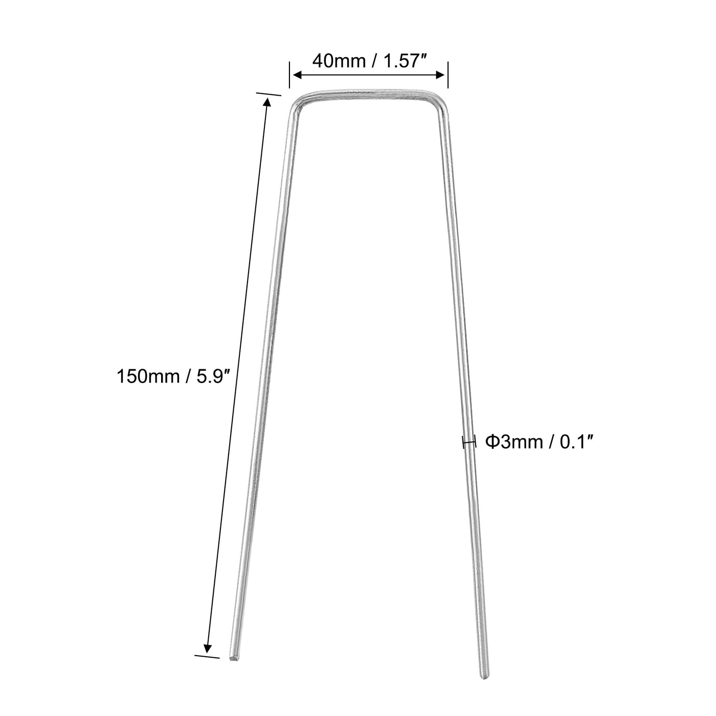 Harfington U-Shaped Garden Stakes, Galvanized Landscape Staples U Pins Anchor Fence Pegs, 150x40mm(LxW) 3mm Rod Dia Square 35pcs