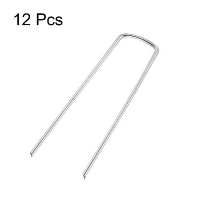 Harfington U-Shaped Garden Stakes, Galvanized Landscape Staples U Pins Anchor Fence Pegs, 150x40mm(LxW) 4mm Rod Dia Square 12pcs