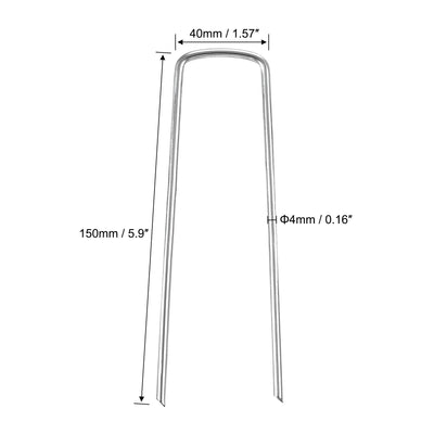 Harfington U-Shaped Garden Stakes, Galvanized Landscape Staples U Pins Anchor Fence Pegs, 150x40mm(LxW) 4mm Rod Dia Square 12pcs