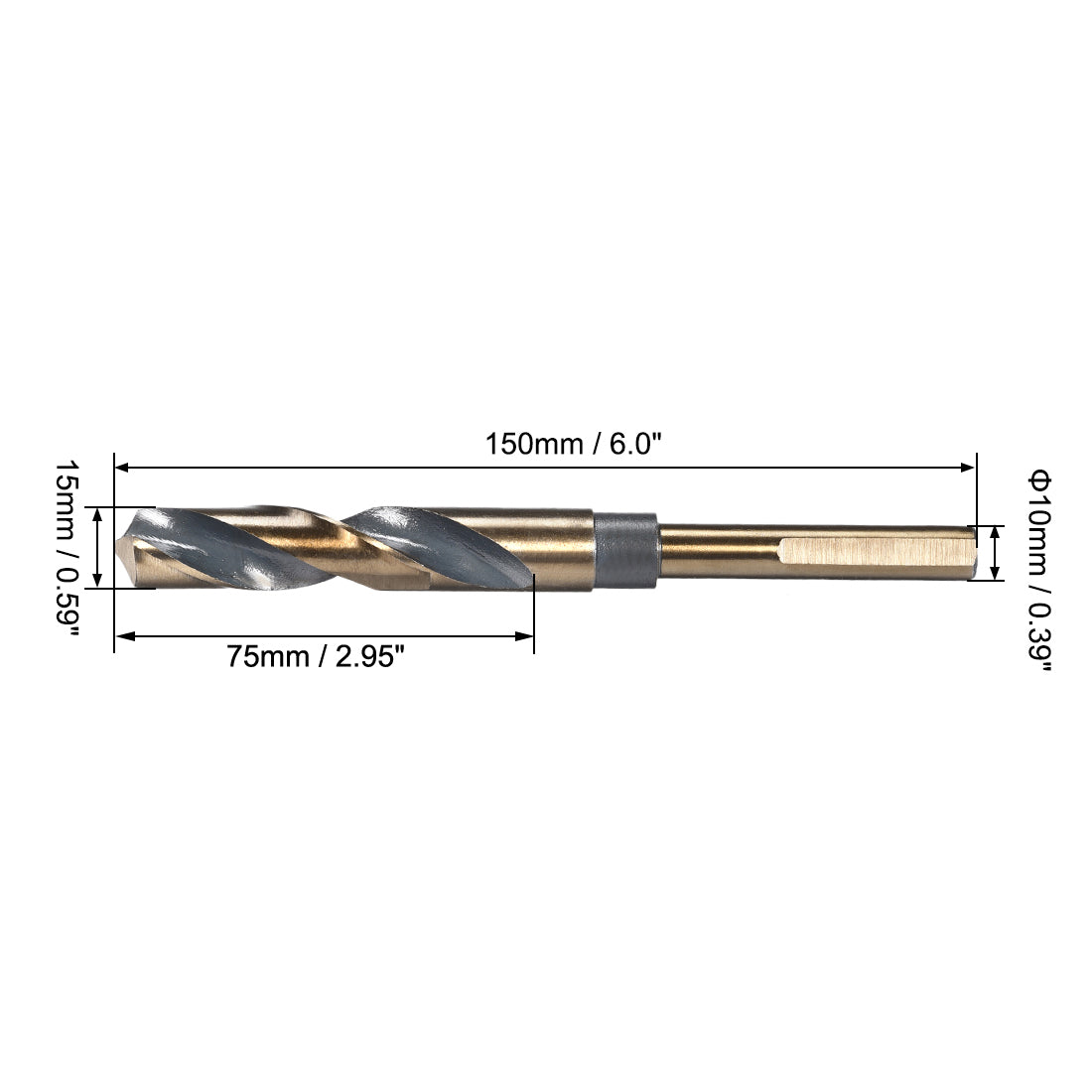 Harfington Reduced Shank Twist Drill Bits 15mm HSS 4341 with 10mm Shank 1 Pcs