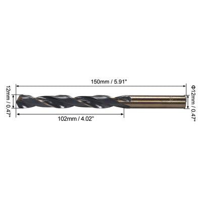 Harfington Reduced Shank Twist Drill Bits 12mm HSS 4341 with 12mm Shank 1 Pcs