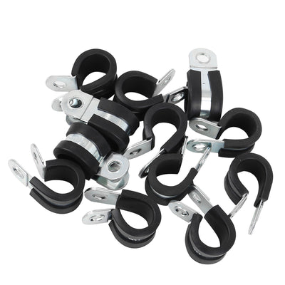 Harfington 12pcs R Shape Rubber Cable Pipe Clamp Hose Clip for Automotive