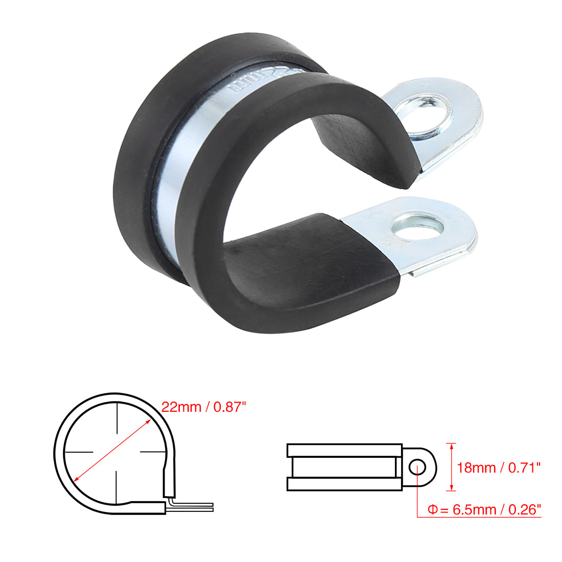 Harfington 12pcs R Shape Rubber Cable Pipe Clamp Hose Clip for Automotive