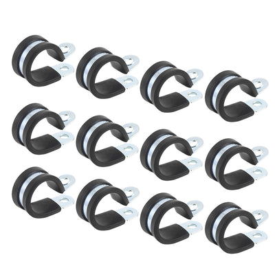 Harfington 12pcs R Shape Rubber Cable Pipe Clamp Hose Clip for Automotive