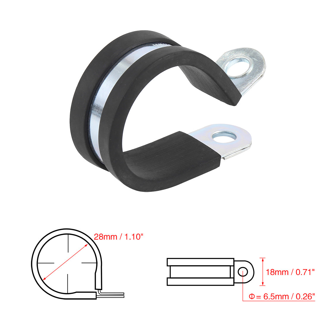 Harfington 12pcs R Shape Rubber Cable Pipe Clamp Hose Clip for Automotive