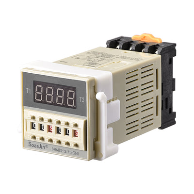 Harfington 12V AC/DC 0.1S-99H Range Adjustable Delay Timer 8 Terminals LED Display Time Relay DH48S-S with Base
