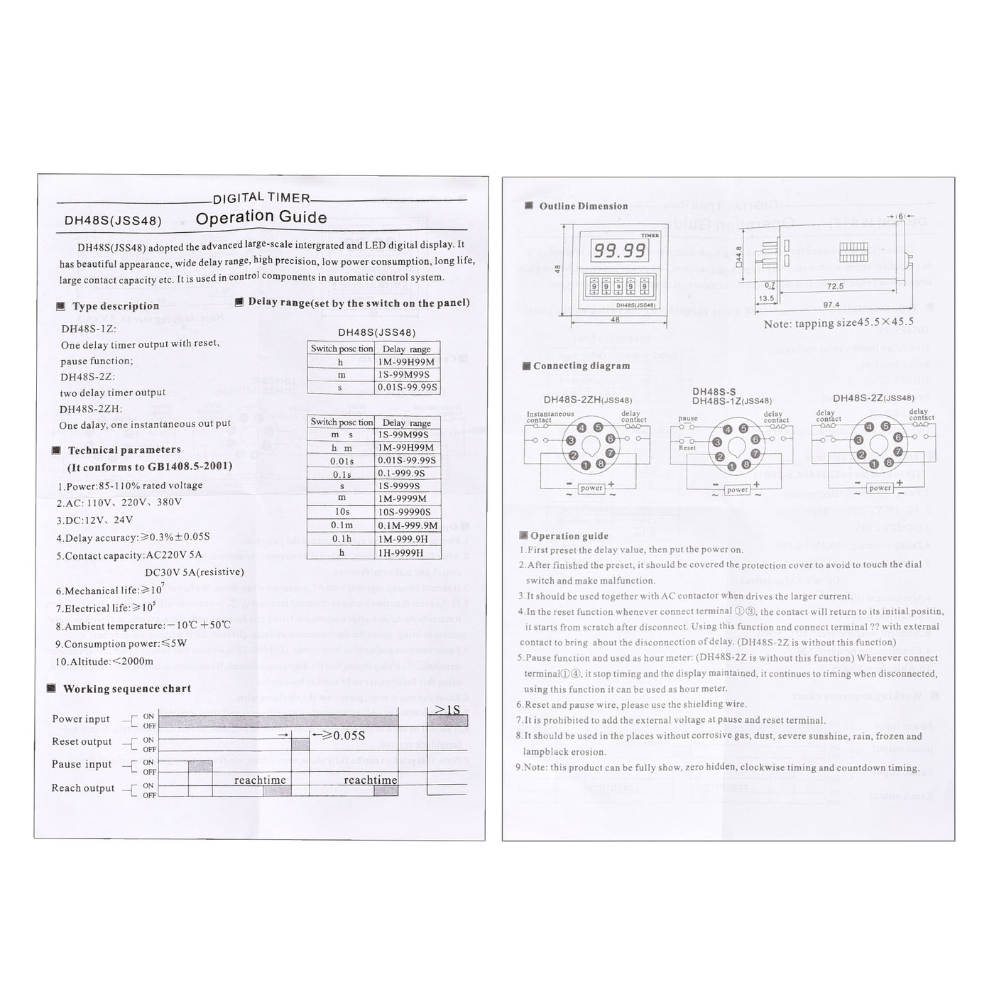 Harfington 12V AC/DC  0.1S-99H99M Range Adjustable Delay Timer 8 Terminals LED Display Time Relay DH48S-2Z with Base