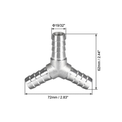 Harfington 19/32-Inch (15mm) Hose ID Barb Fitting Stainless Steel 3 Way Y Shaped Union Home Brew Fitting