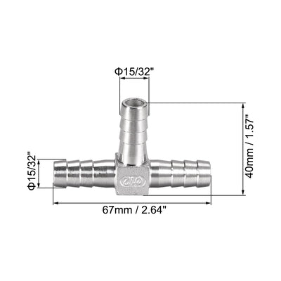 Harfington 15/32-Inch (12mm) Hose ID Barb Fitting Stainless Steel 3 Way T Shaped Union Home Brew Fitting