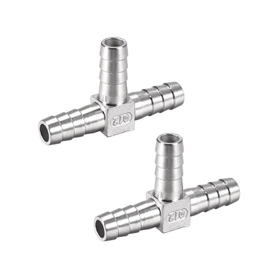 Harfington 15/32-Inch (12mm) Hose ID Barb Fitting Stainless Steel 3 Way T-Shaped Union Home Brew Fitting 2pcs