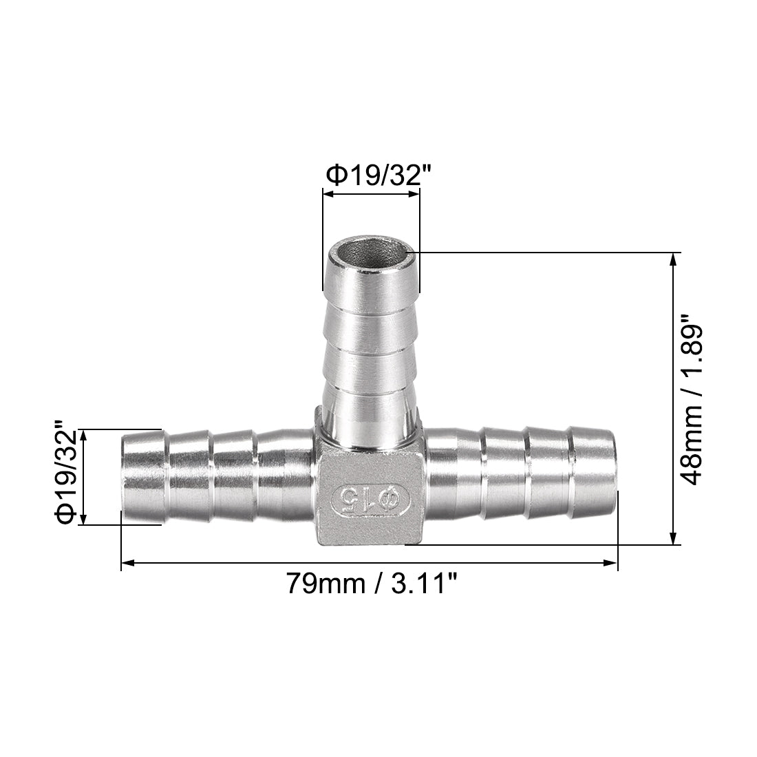 Harfington 19/32-Inch (15mm) Hose ID Barb Fitting Stainless Steel 3 Way T Shaped Union Home Brew Fitting