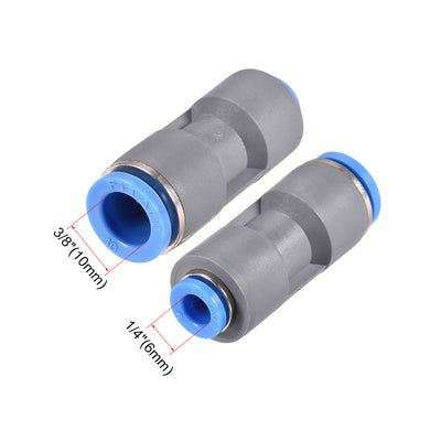 Harfington Straight Push to Connector Reducer Fitting Quick Release Pneumatic Connector Plastic Union Pipe Tube Fitting Grey 2Pcs