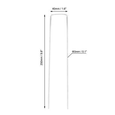 Harfington U-Shaped Garden Staples Pegs Ground U Pin 250mm 9.8-inch 3mm Dia Square 10pcs