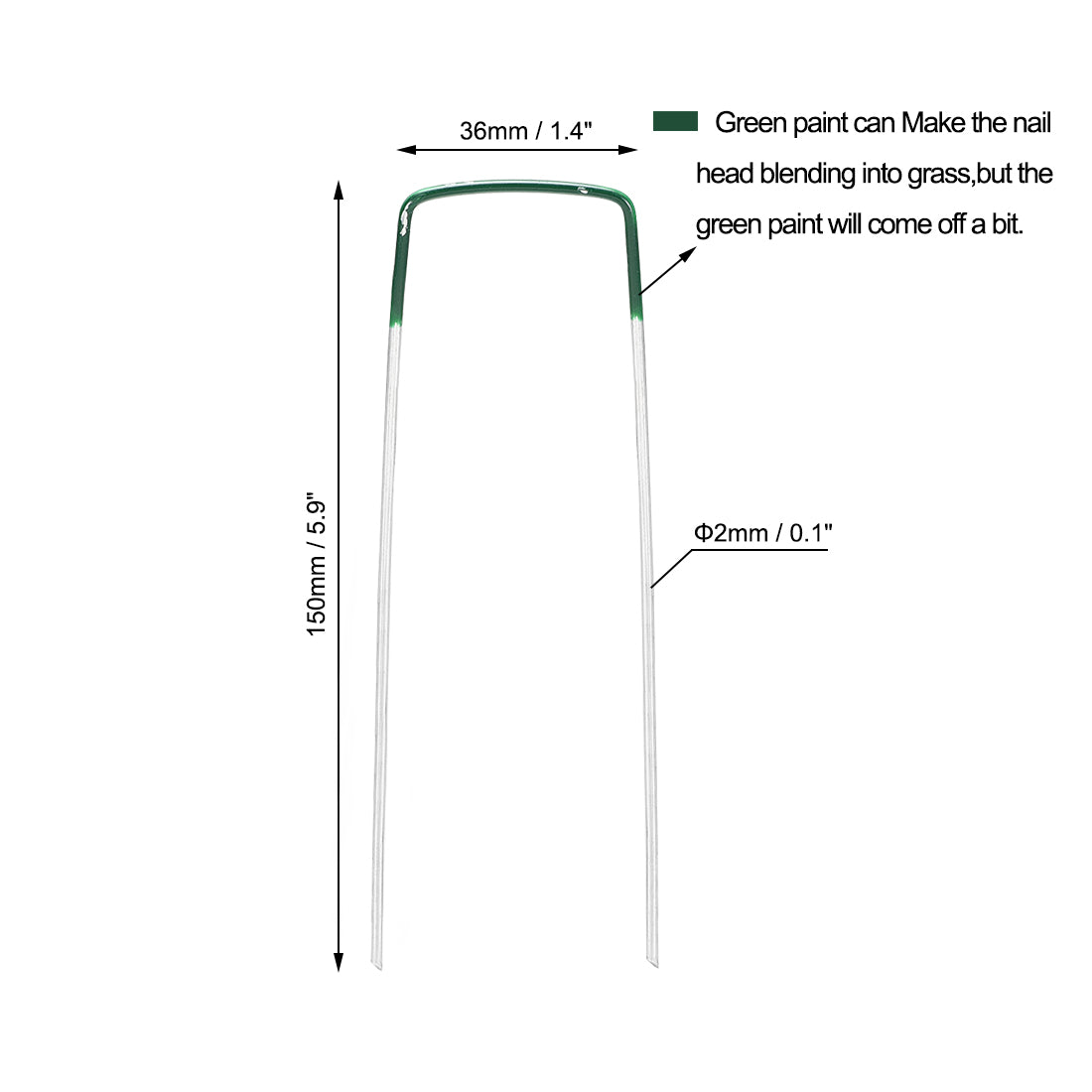 Harfington U-Shaped Garden Staples Pegs Ground U Pins 150mm 5.9-inch 2mm Dia Square 50pcs