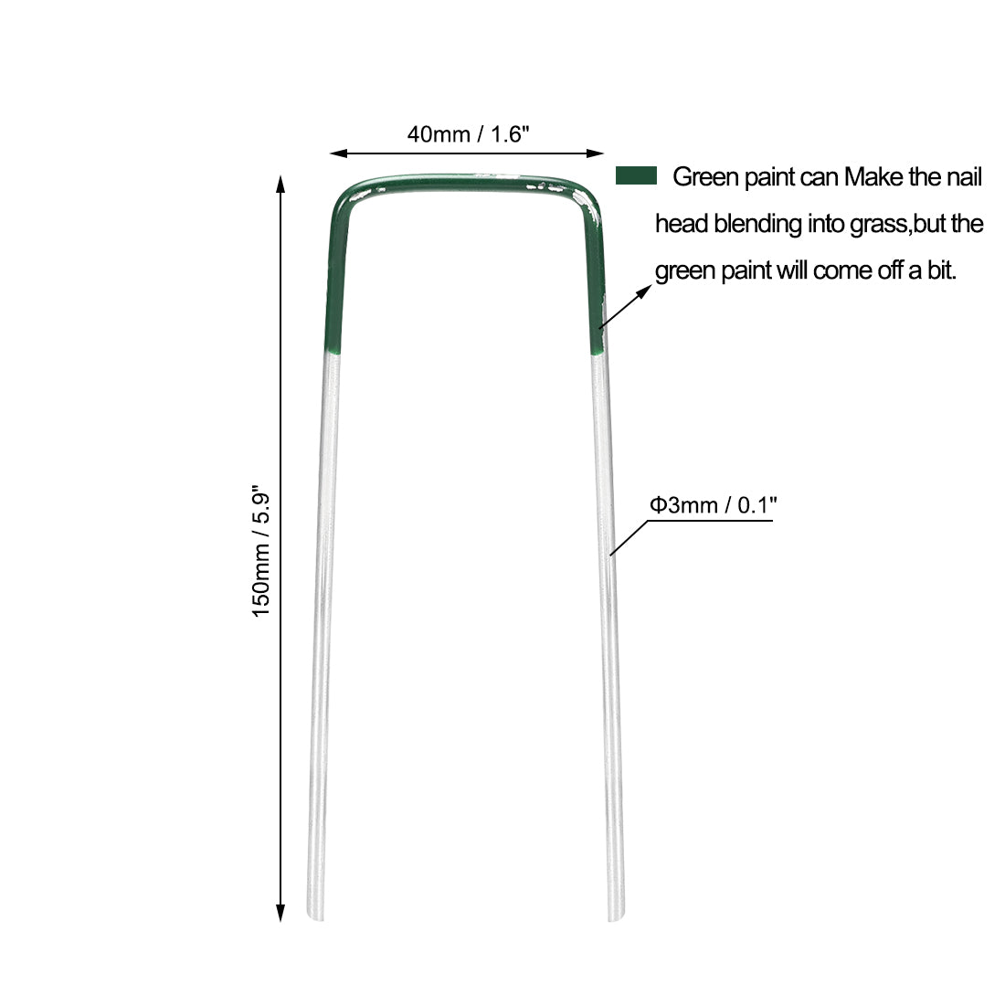 Harfington U-Shaped Garden Staples Pegs Ground U Pins 150mm 5.9-inch 3mm Dia Square 16pcs