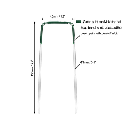 Harfington U-Shaped Garden Staples Pegs Ground U Pins 150mm 5.9-inch 3mm Dia Square 16pcs