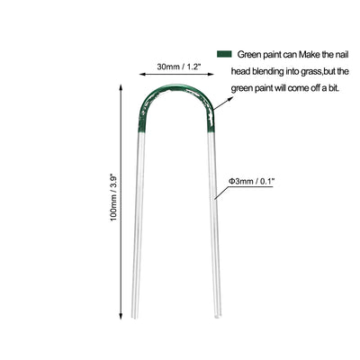 Harfington U-Shaped Garden Staples Pegs Ground U Pins 100mm 3.9-inch 3mm Dia Round 30pcs