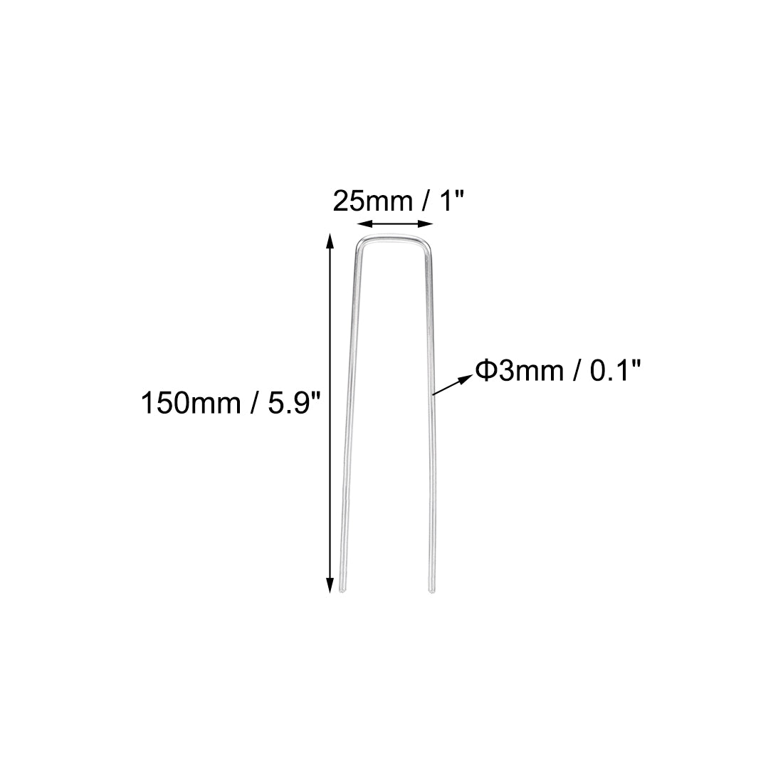 Harfington U-Shaped Garden Staples 150 x 25 x 3mm(LxWxD) 3mm Rod Dia Square 10pcs