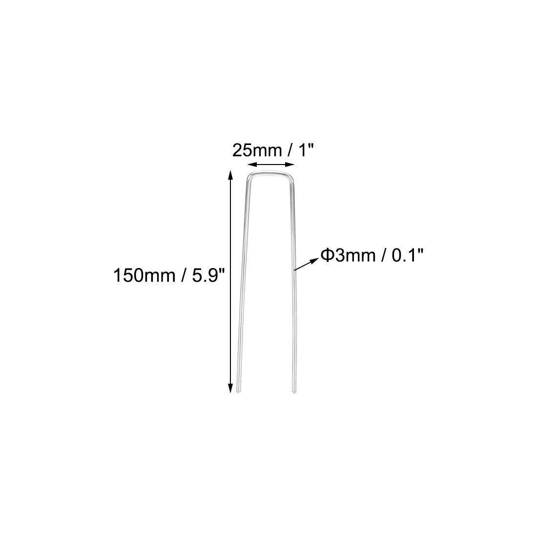 Harfington U-Shaped Garden Staples 150 x 25 x 3mm(LxWxD) 3mm Rod Dia Square 20pcs