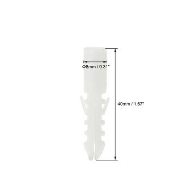Harfington 8x40mm Plastic Expansion Tube Bolts Column Frame Fixings White 50pcs