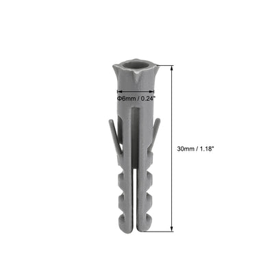 Harfington 6x30mm Plastic Expansion Tube Bolts Column Frame Fixings Gray 25pcs