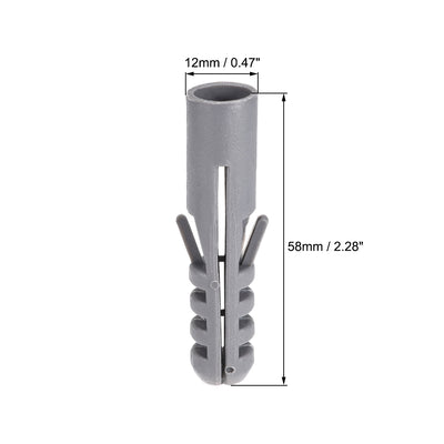 Harfington 12x58mm Plastic Expansion Tube Bolts Column Frame Fixings Gray 10pcs