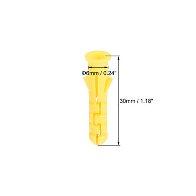 Harfington 6x30mm Plastic Expansion Tube Bolts Column Frame Fixings Yellow 100pcs