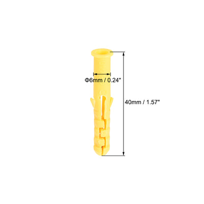Harfington 6x40mm Plastic Expansion Tube Bolts Column Frame Fixings Yellow 75pcs