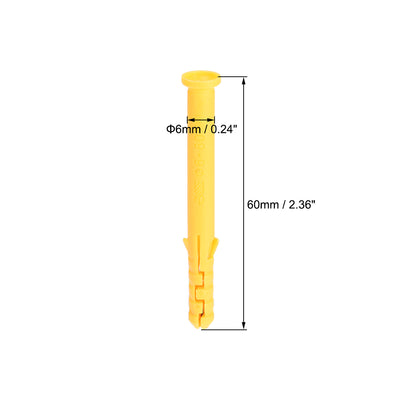 Harfington 6x60mm Plastic Expansion Tube Bolts Column Frame Fixings Yellow 25pcs