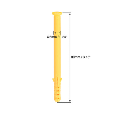 Harfington 6x80mm Plastic Expansion Tube Bolts Column Frame Fixings Yellow 50pcs