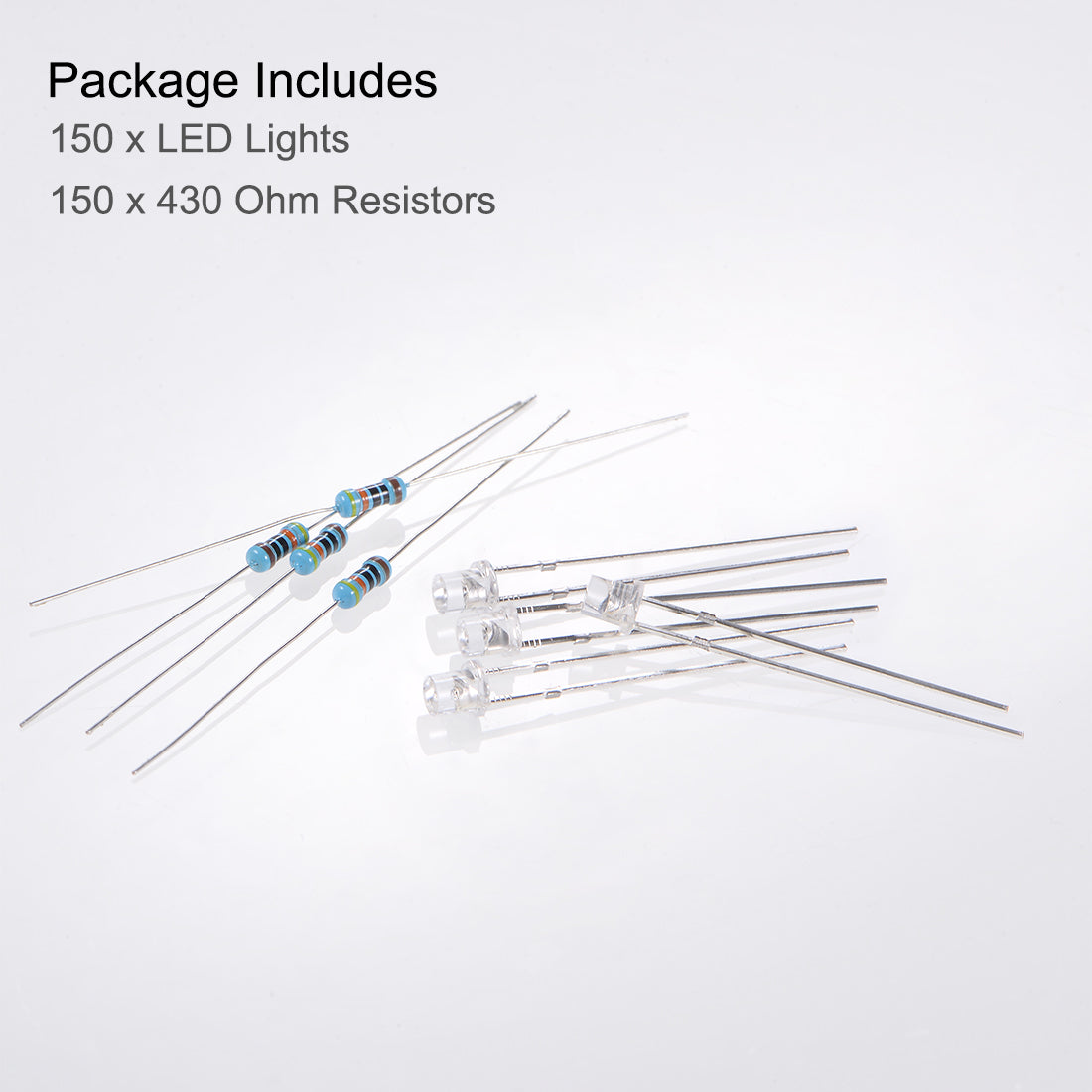 Harfington 150Set 3mm LED Diodes w Resistor, Clean Yellow DC1.8-2.0V, Flat Head 29mm Pin
