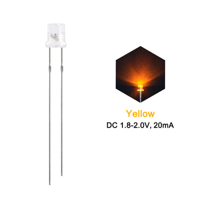 Harfington 150Set 3mm LED Diodes w Resistor, Clean Yellow DC1.8-2.0V, Flat Head 29mm Pin