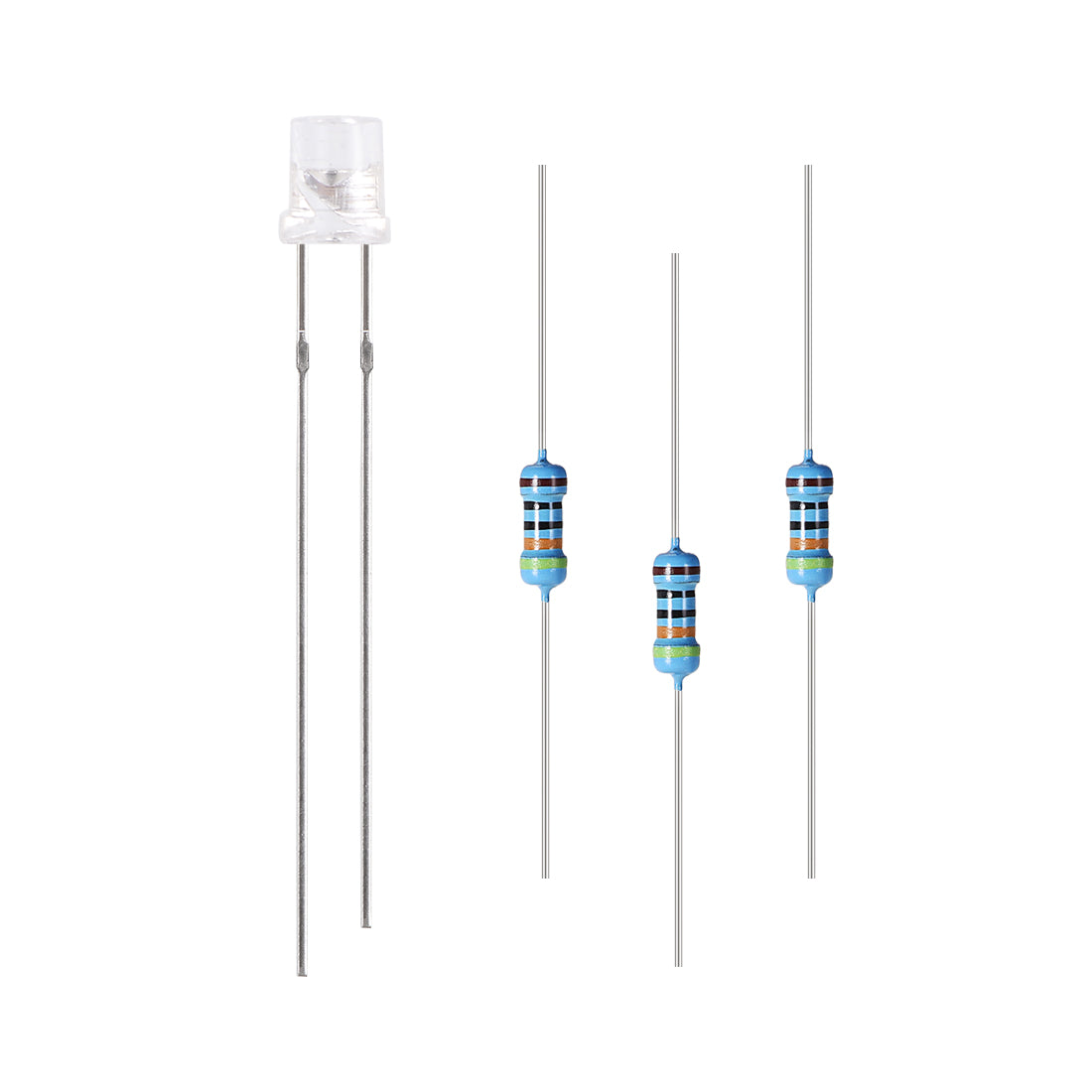 Harfington 150Set 3mm LED Diodes w Resistor, Clean Yellow DC1.8-2.0V, Flat Head 29mm Pin