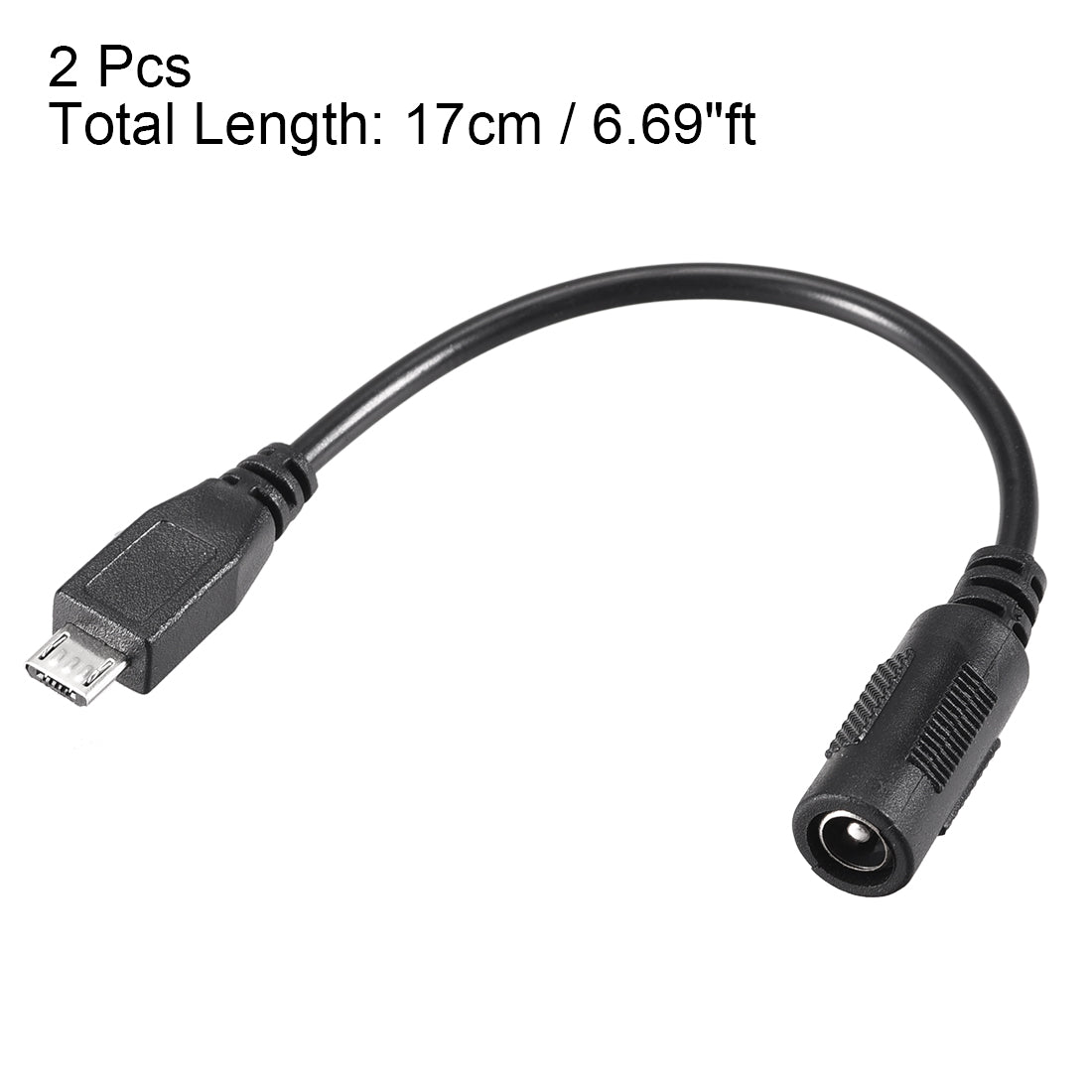 Harfington 17cm DC Female Power Supply 5.5x2.1mm Adapter to Micro USB Plug Male Cable 2pcs