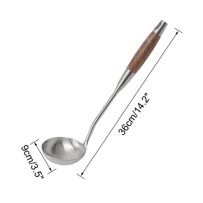 Harfington 14.2" Stainless Steel Soup Spoon Ladle Woodem Handle Serving Utensil Cooking