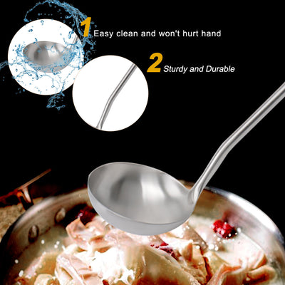 Harfington 14.2" Stainless Steel Soup Spoon Ladle Woodem Handle Serving Utensil Cooking