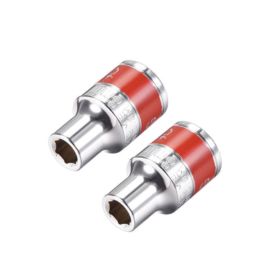 Harfington 2 Pcs 1/2-Inch Drive by 8mm Shallow Socket with Red Band, Cr-V, 6-Point, Metric