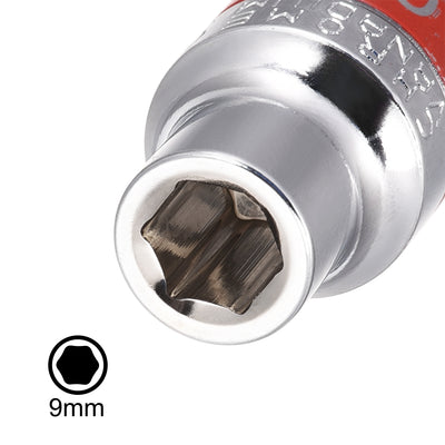 Harfington 4 Pcs 1/2-Inch Drive by 9mm Shallow Socket with Red Band, Cr-V, 6-Point, Metric