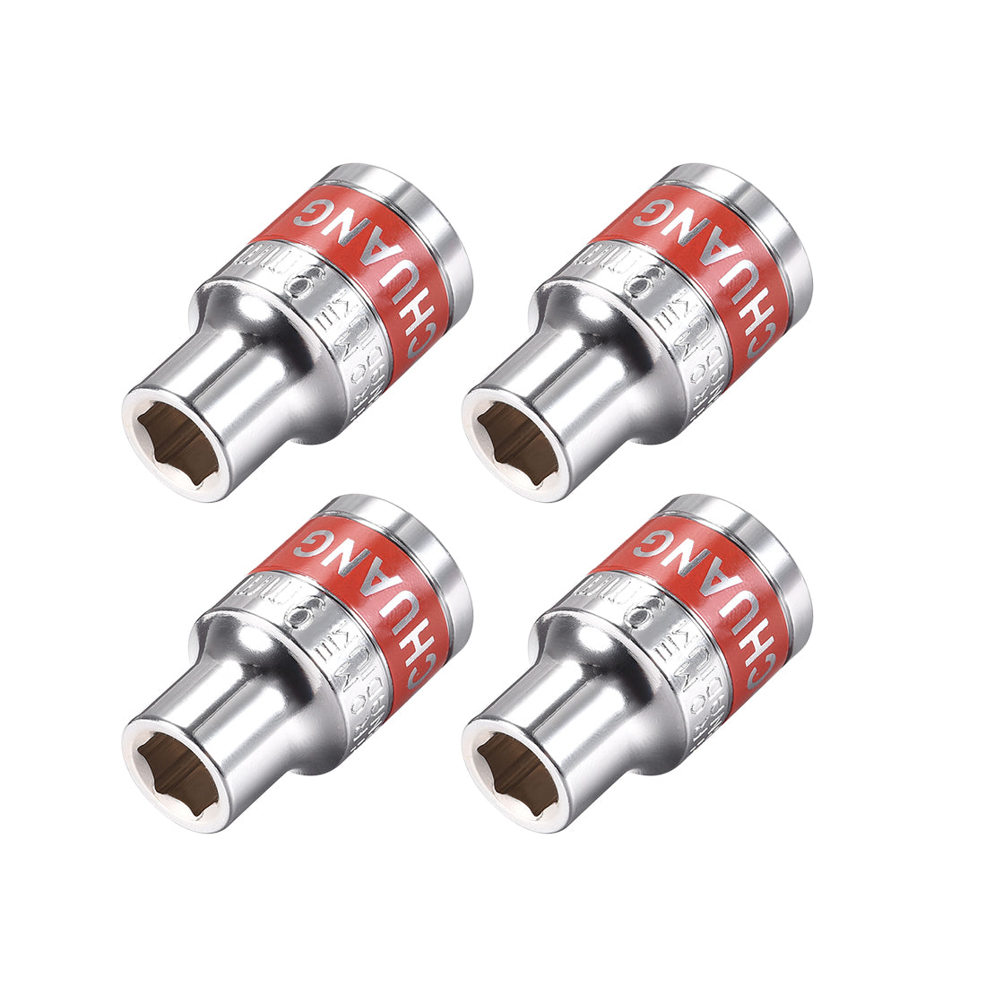 Harfington 4 Pcs 1/2-Inch Drive by 9mm Shallow Socket with Red Band, Cr-V, 6-Point, Metric