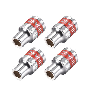 Harfington 4 Pcs 1/2-Inch Drive by 9mm Shallow Socket with Red Band, Cr-V, 6-Point, Metric