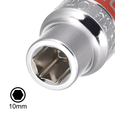 Harfington 4 Pcs 1/2-Inch Drive by 10mm Shallow Socket with Red Band, Cr-V, 6-Point, Metric