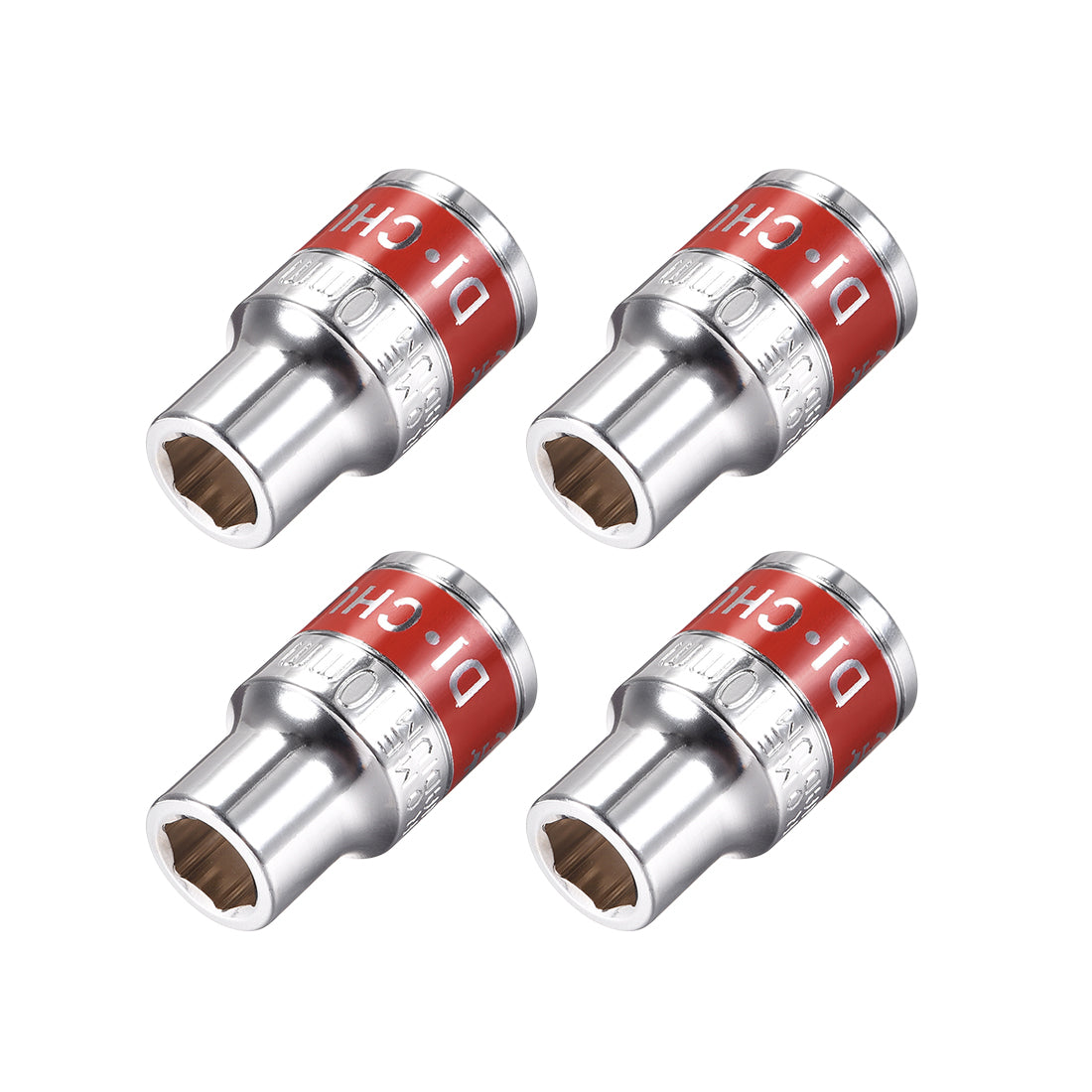 Harfington 4 Pcs 1/2-Inch Drive by 10mm Shallow Socket with Red Band, Cr-V, 6-Point, Metric